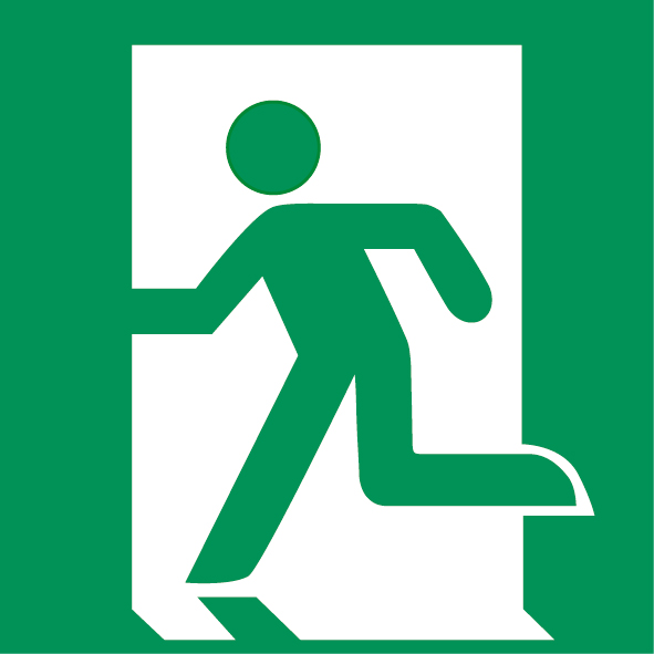 Grünes Notausgang-Symbol mit laufender Person